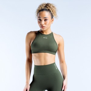 DFYNE Dynamic High Neck Backless Sports BH Dame Olivengrøn | JX2058341