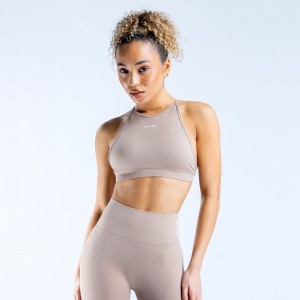 DFYNE Dynamic High Neck Backless Sports BH Dame Beige | MZ5906732
