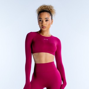 DFYNE Dynamic Long Sleeve Crop Top Dame Fuchsia | UK5143967