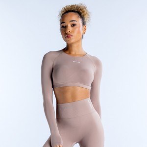 DFYNE Dynamic Long Sleeve Crop Top Dame Beige | IR7036148