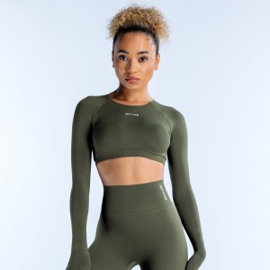 DFYNE Dynamic Long Sleeve Crop Top Dame Olivengrøn | AG9065823