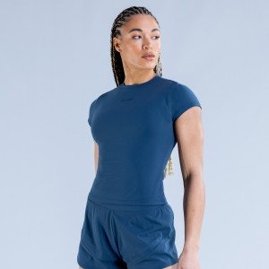 DFYNE Origin Fitted T-Shirt Dame Blå | KQ9410857