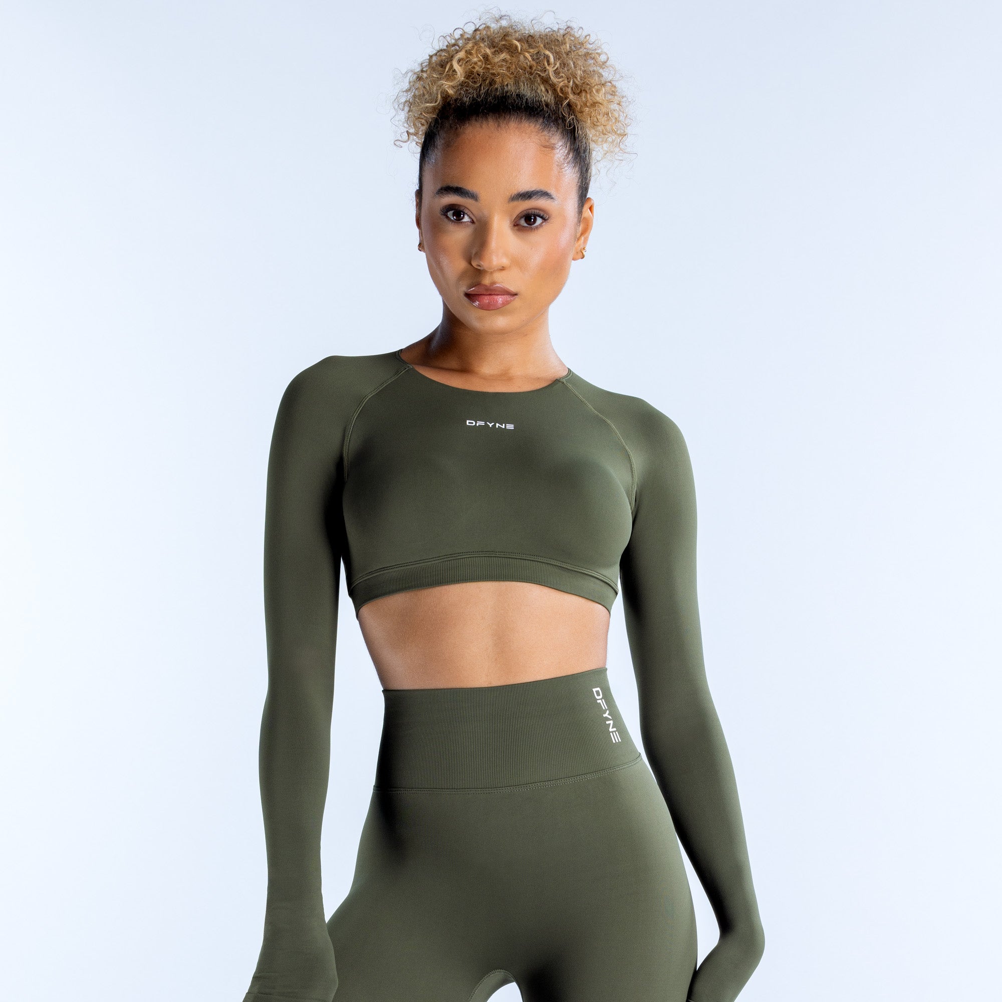 DFYNE Dynamic Long Sleeve Crop Top Dame Olivengrøn | AG9065823