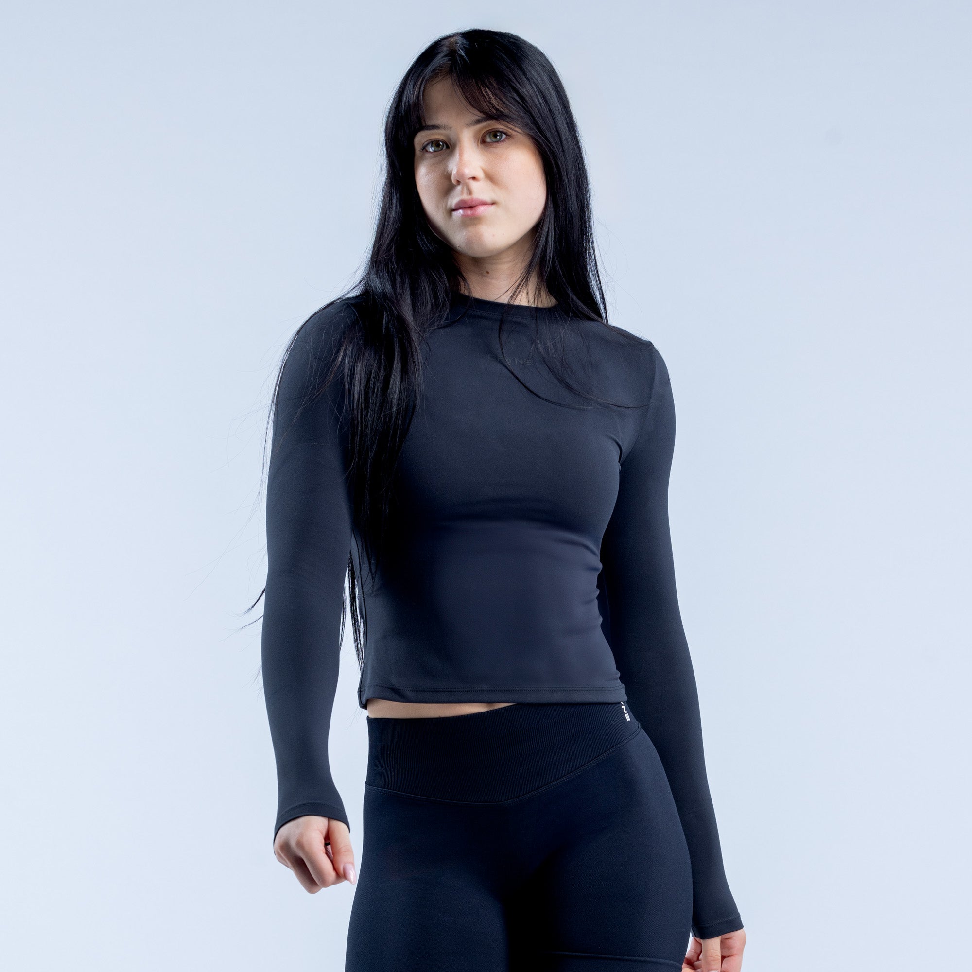 DFYNE Origin Fitted Long Sleeve Top Dame Sort | AS7150946